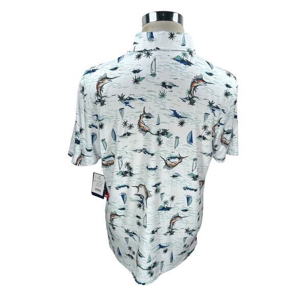 Chaps Polo Shirt Men’s Medium White Marlin Fish AOP Everyday Performance New - Picture 5 of 11